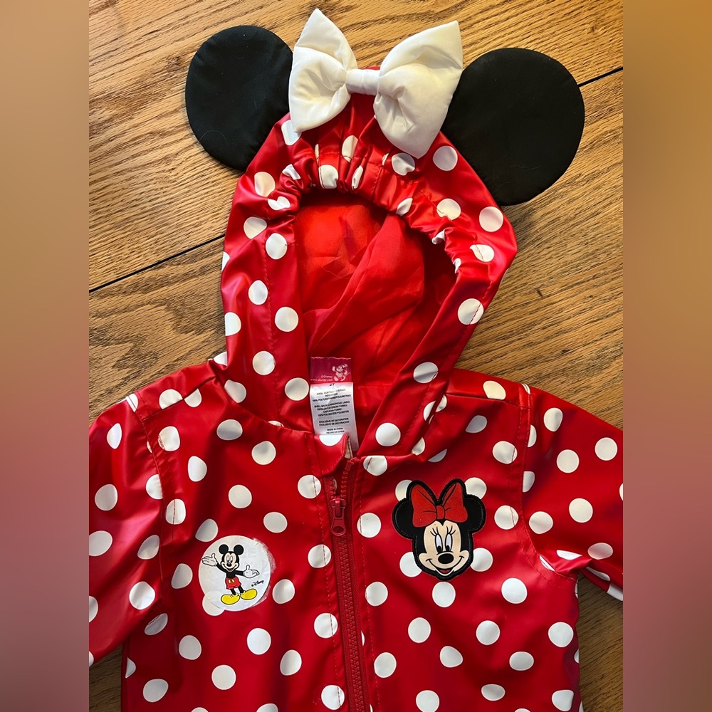 Disney Red White Polka Dot Minnie Mouse Kids Raincoat with Ears & Bow